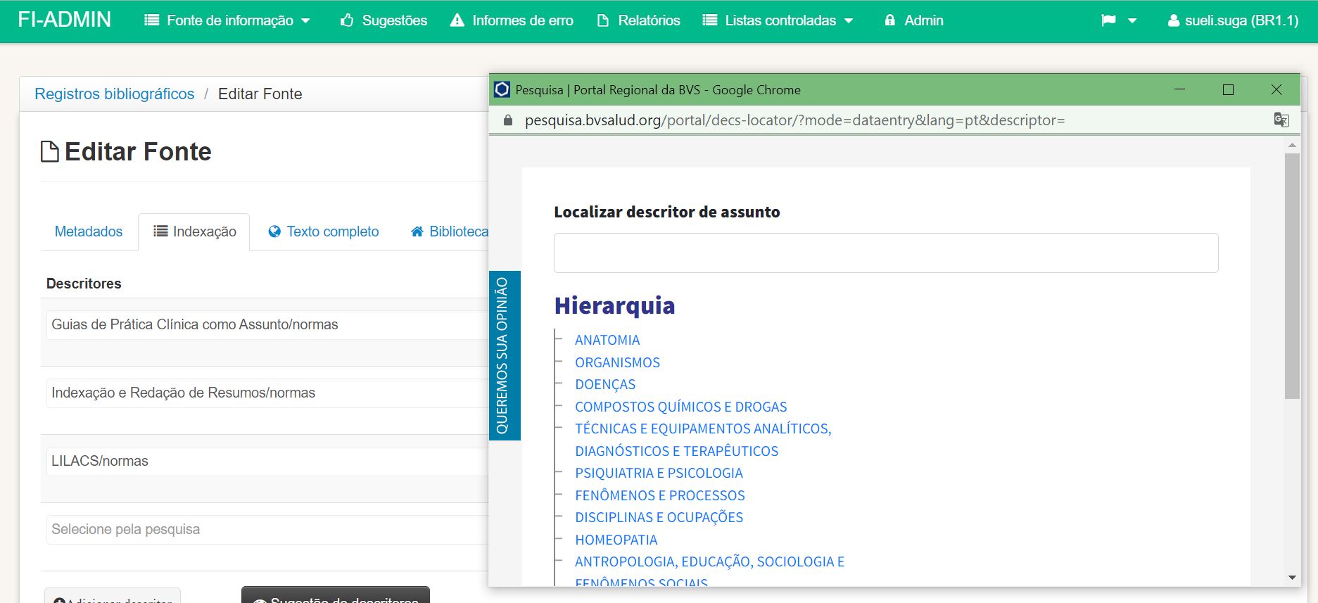 Acesso ao DeCS/MeSH via sistema FI-Admin