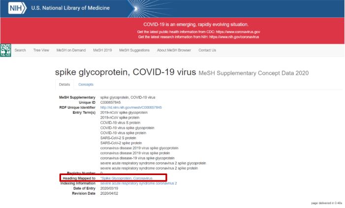 Ilustración 8 - spike glycoprotein, COVID-19 virus en el MeSH Supplementary Concept Record